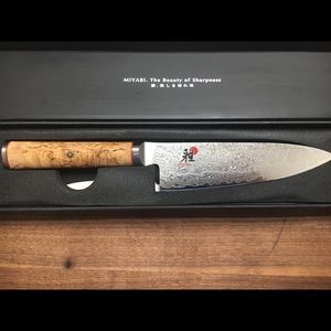 Miyabi Damascus chef knife in birch wood 8in